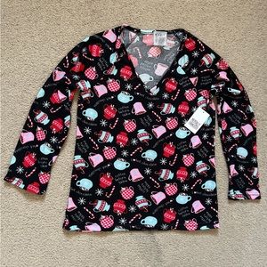 Mentally Exhausted Long Sleeve Pajama Top Sz XL All Over Cups Print Super Soft